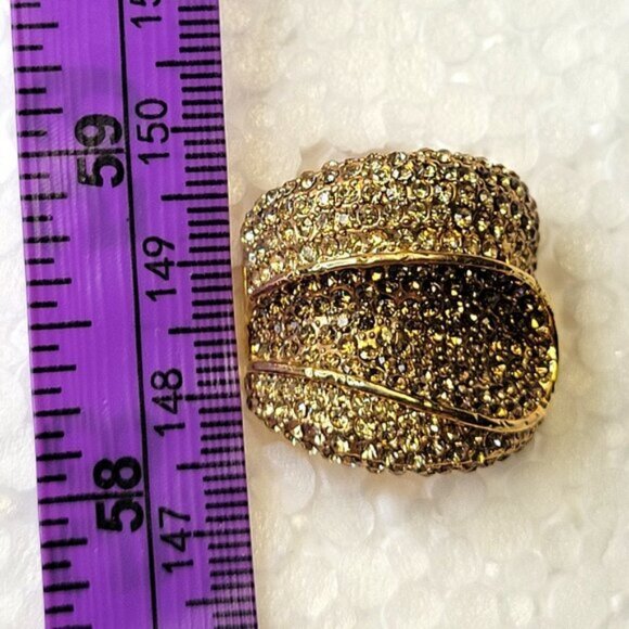 Two Tone Gold and Amber Color Wide Ring Concave Design with Rhinestones Size 6.5 - Picture 13 of 14